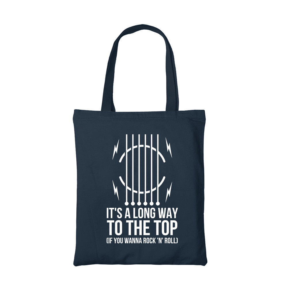 ac/dc its long way to the top tote bag hand printed cotton women men unisex