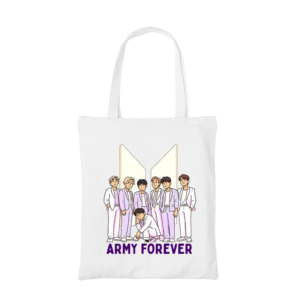 bts army forever tote bag cotton printed music band buy online united states usa the banyan tee tbt men women girls boys unisex