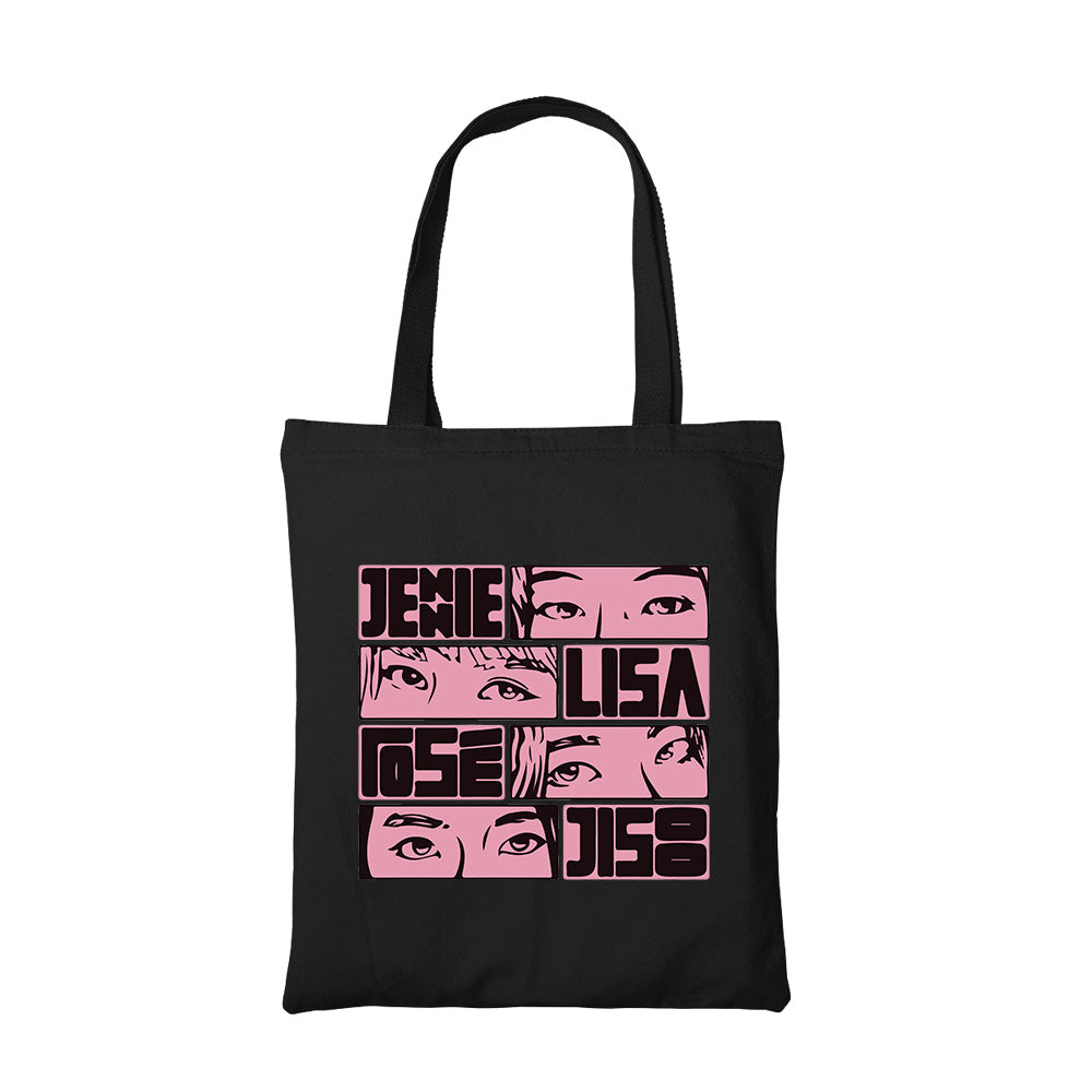 black pink jennie lisa rose jisoo tote bag hand printed cotton women men unisex