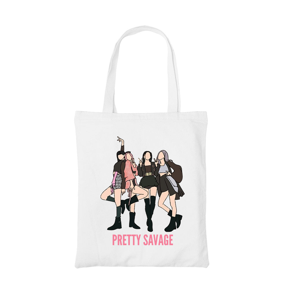 black pink pretty savage doodle tote bag hand printed cotton women men unisex