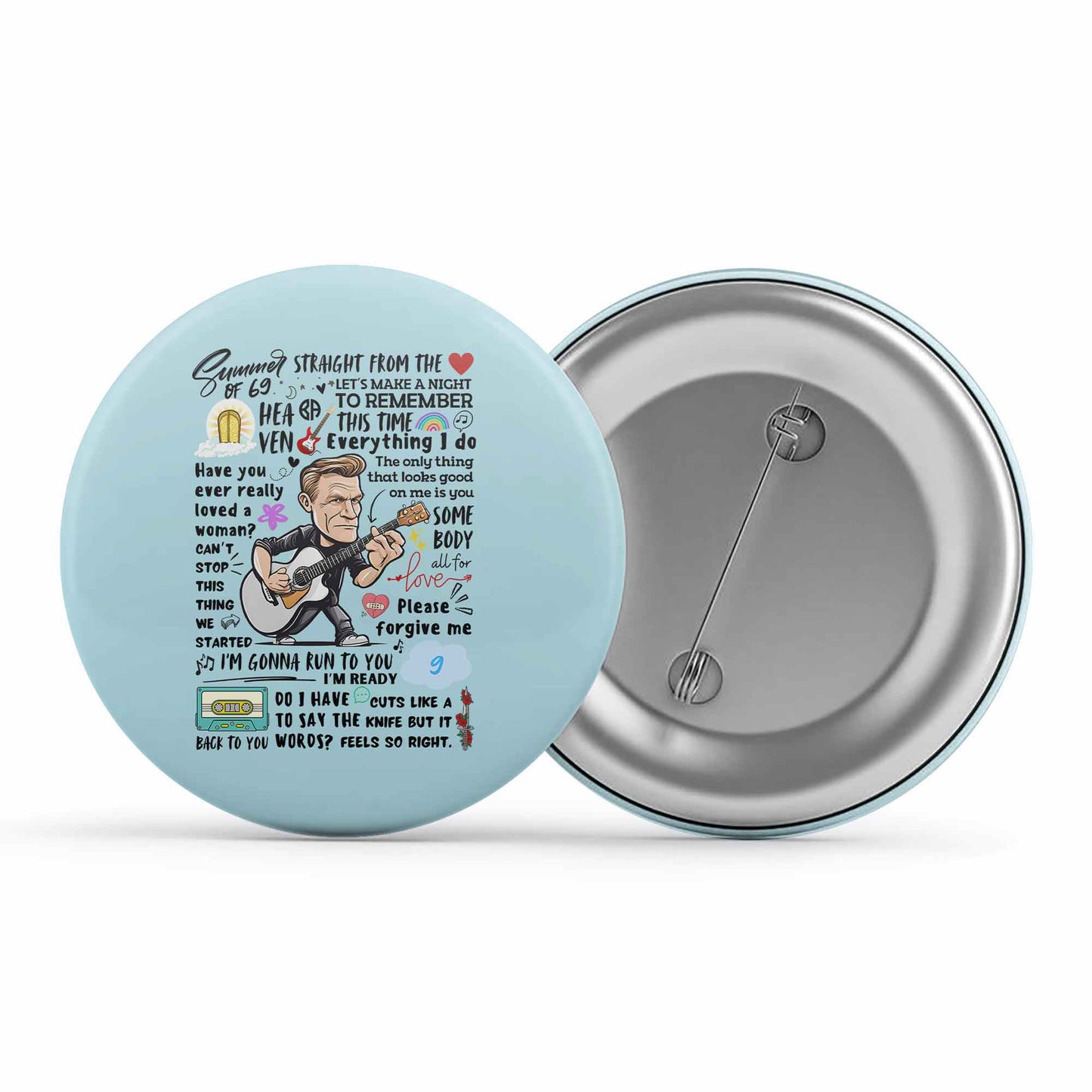 bryan adams everything i doodle badge pin button music band buy online united states of america usa the banyan tee tbt men women girls boys unisex