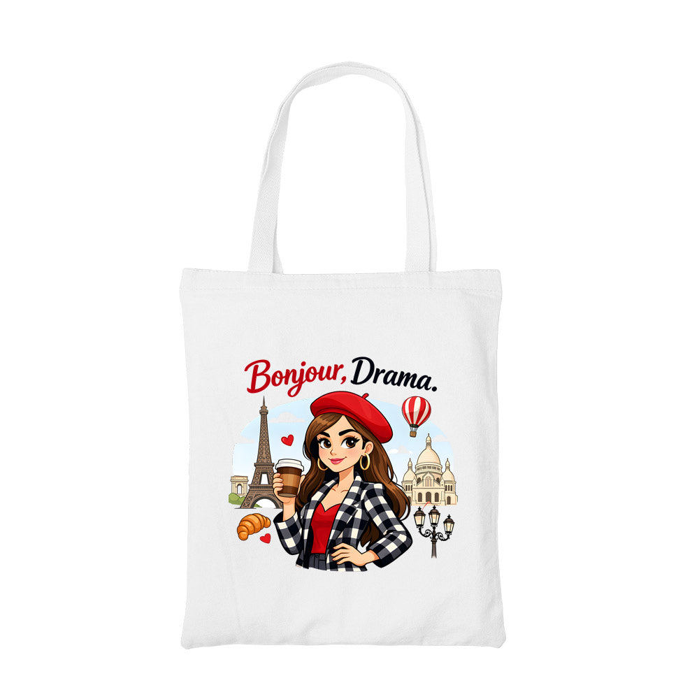 emily in paris bonjour drama tote bag cotton printed tv & movies buy online united states usa the banyan tee tbt men women girls boys unisex