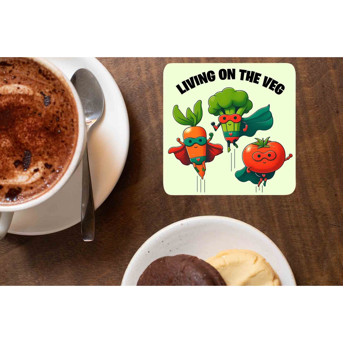 printed living on the veg coasters wooden table cups indian printed graphic stylish buy online india the banyan tee tbt men women girls boys unisex