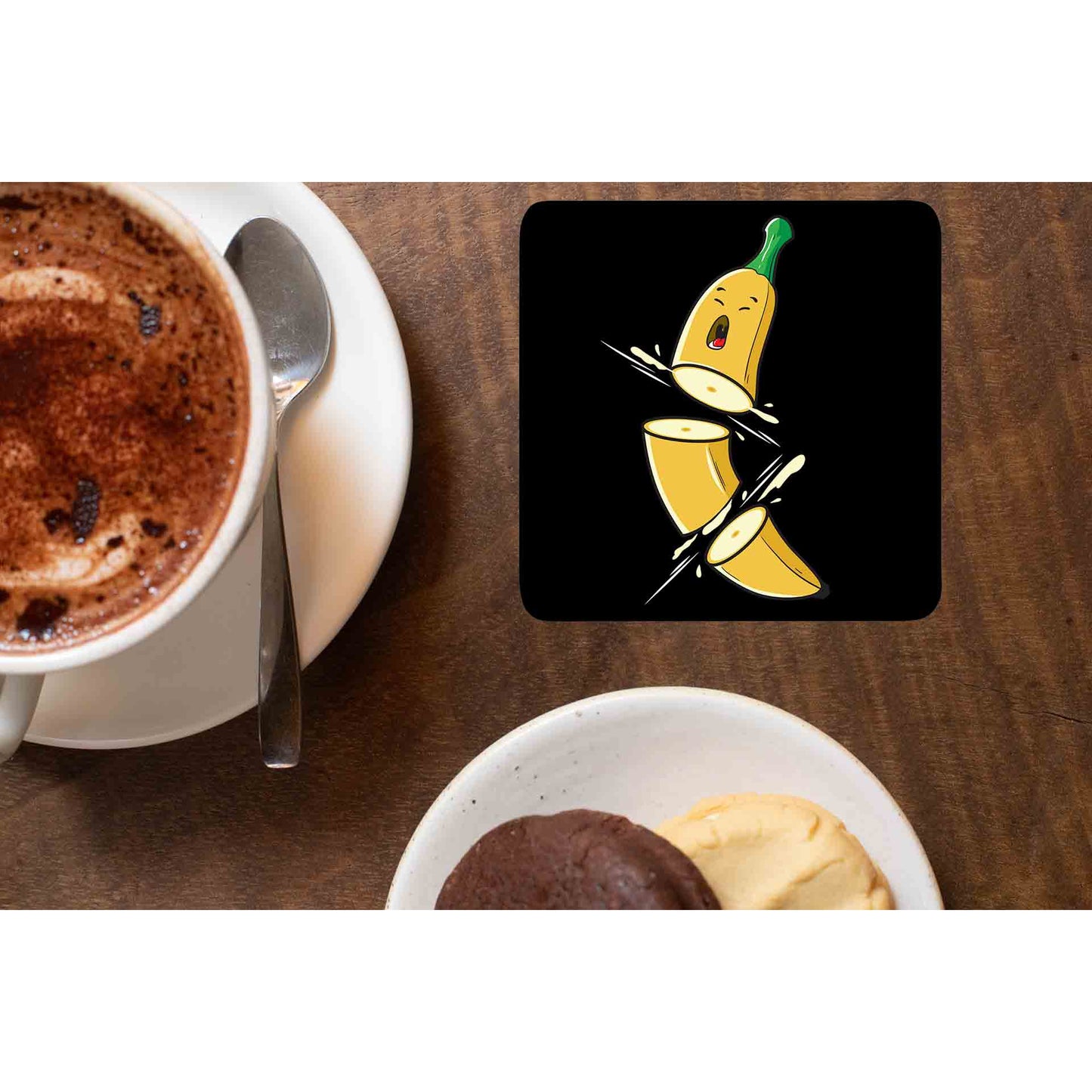 printed sad banana coasters wooden table cups indian printed graphic stylish buy online india the banyan tee tbt men women girls boys unisex