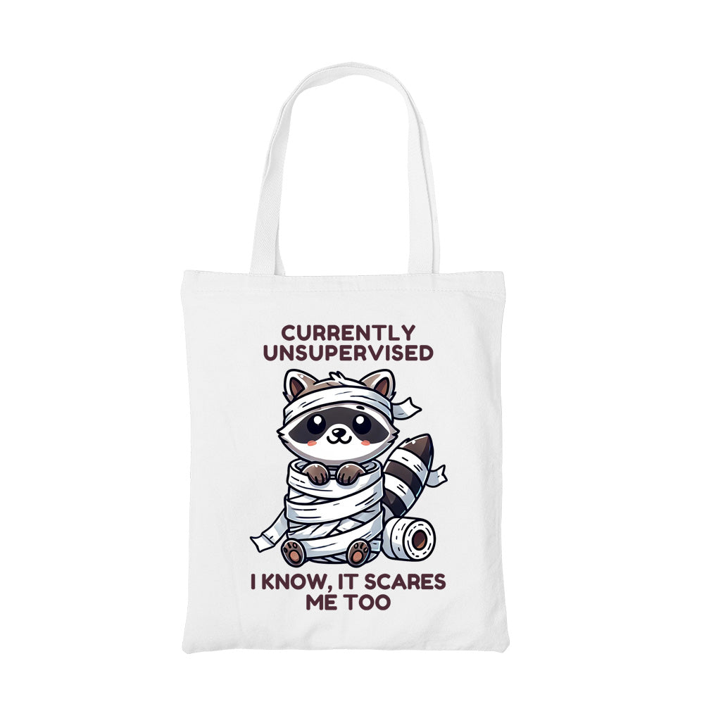 printed currently unsupervised tote bag cotton printed printed graphic stylish buy online united states usa the banyan tee tbt men women girls boys unisex