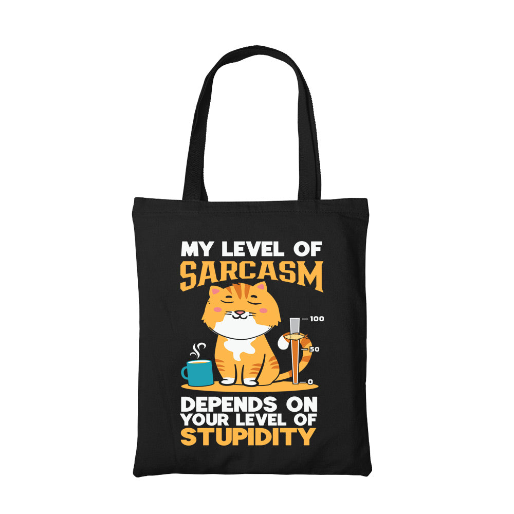 printed my level of sarcasm tote bag cotton printed printed graphic stylish buy online united states usa the banyan tee tbt men women girls boys unisex