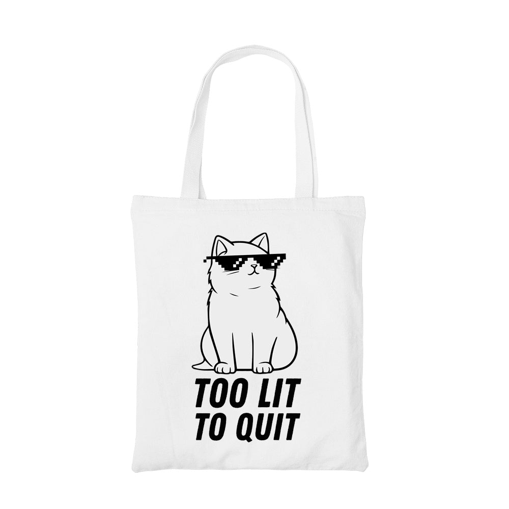 printed too lit to quit tote bag cotton printed printed graphic stylish buy online united states usa the banyan tee tbt men women girls boys unisex
