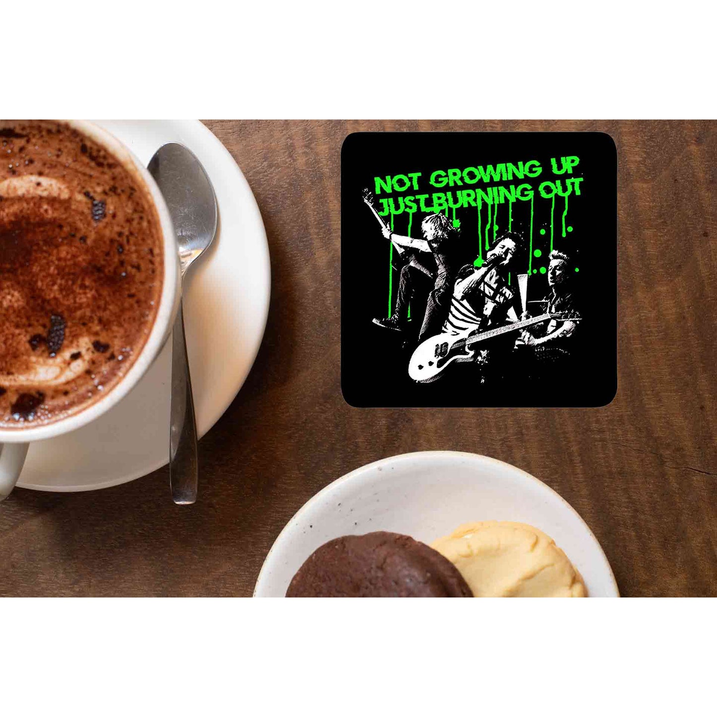 green day burnout coasters wooden table cups indian music band buy online india the banyan tee tbt men women girls boys unisex not growing up just burning out