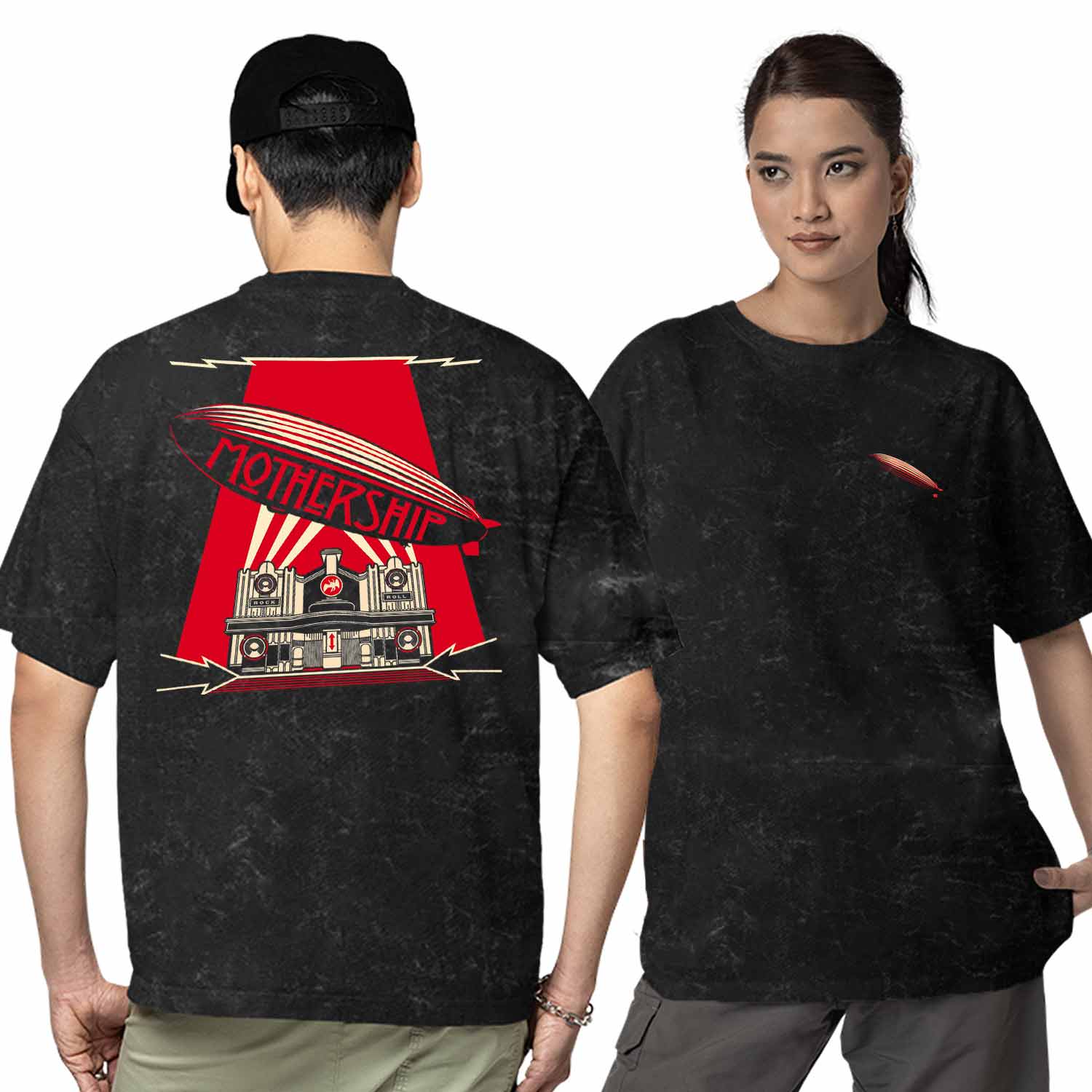 Led Zeppelin Oversized Acid Wash T shirt - Mothership Album Art 