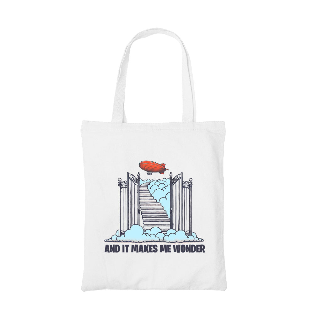 led zeppelin and it makes me wonder tote bag cotton printed music band buy online united states usa the banyan tee tbt men women girls boys unisex