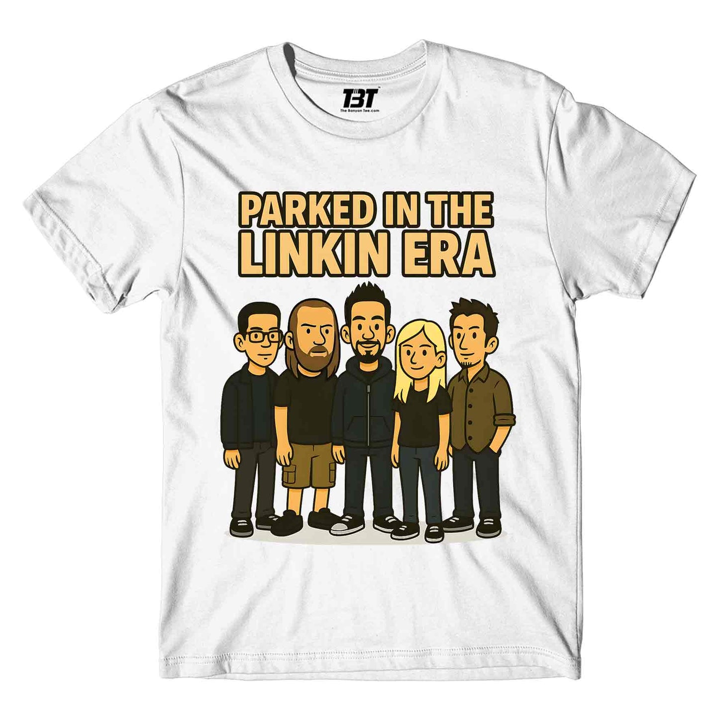 linkin park parked in the linkin era t-shirt music band buy online united states usa the banyan tee tbt men women girls boys unisex white