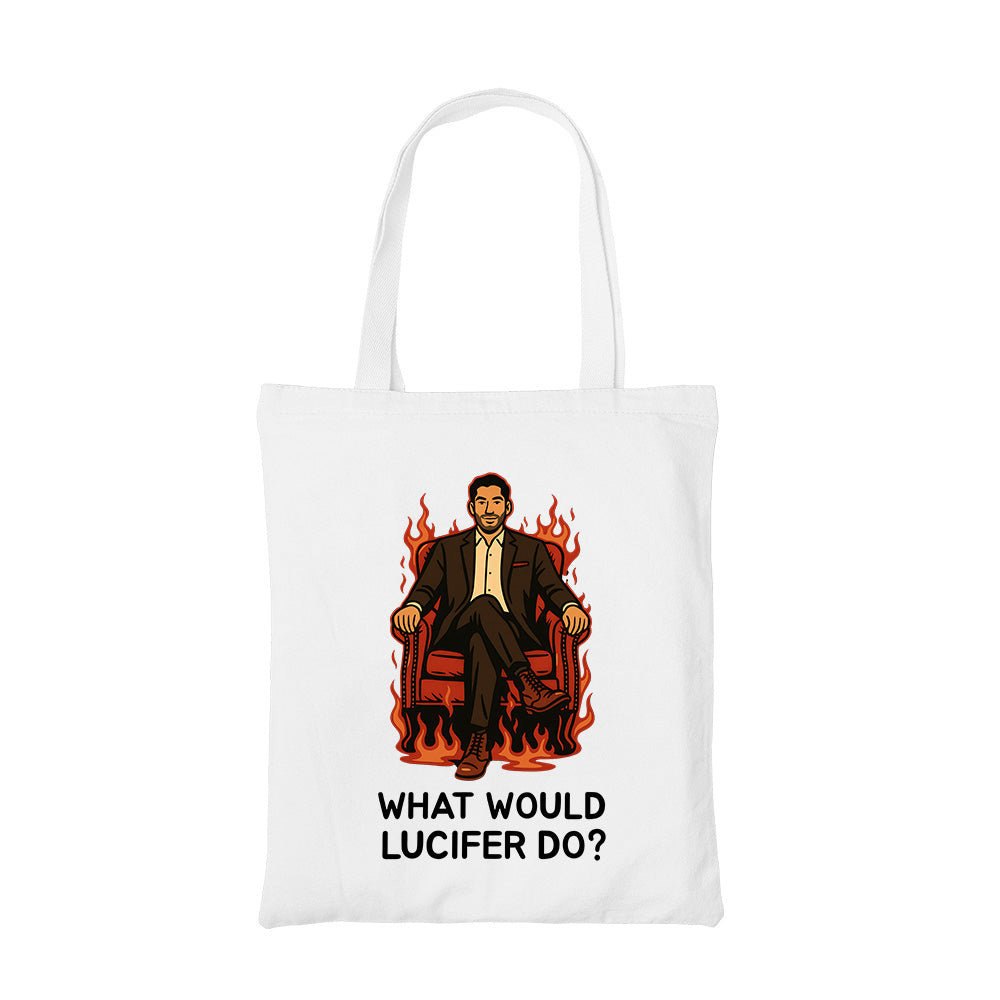 lucifer what would lucifer do? tote bag hand printed cotton women men unisex