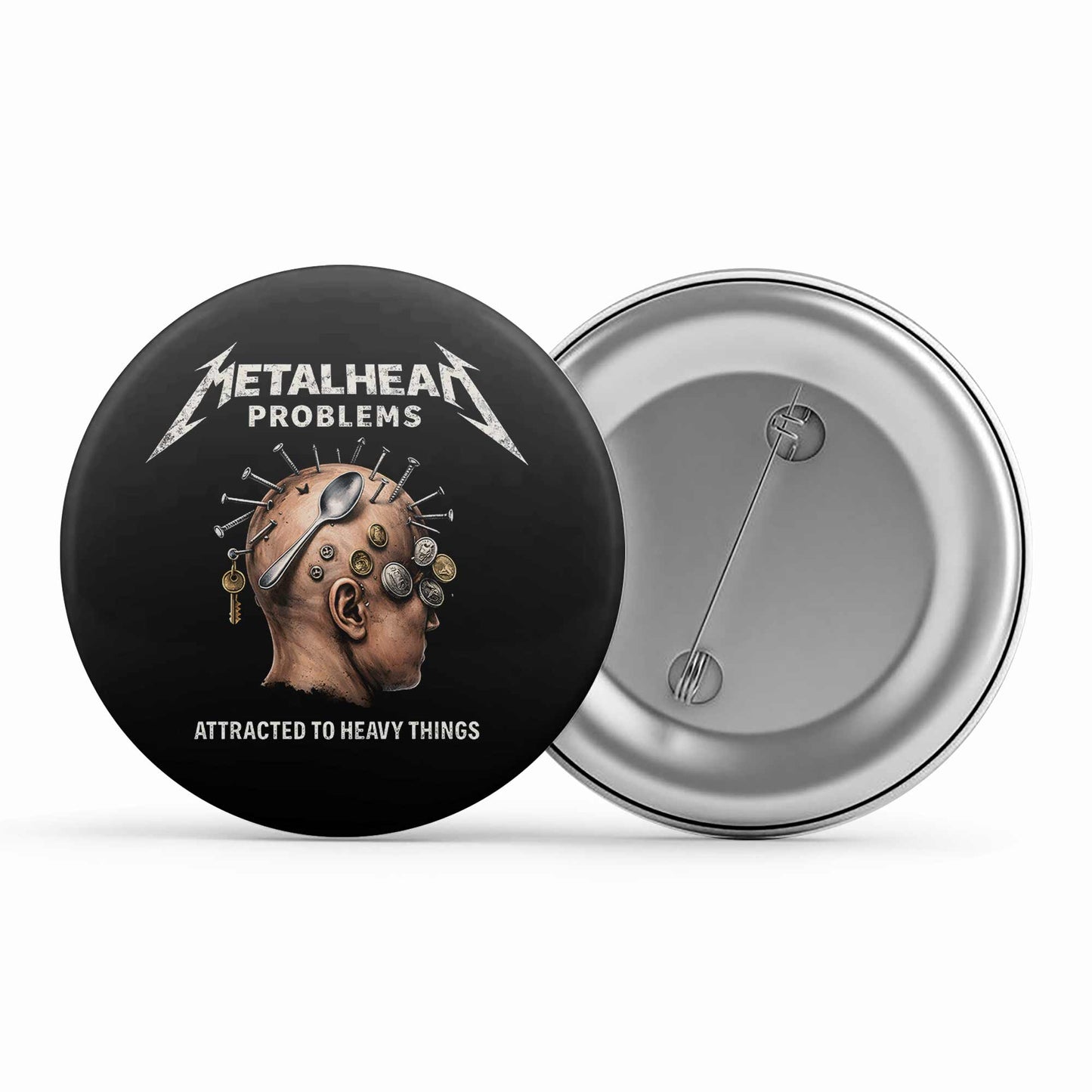 metallica metalhead problems badge pin button music band buy online united states usa the banyan tee tbt men women girls boys unisex