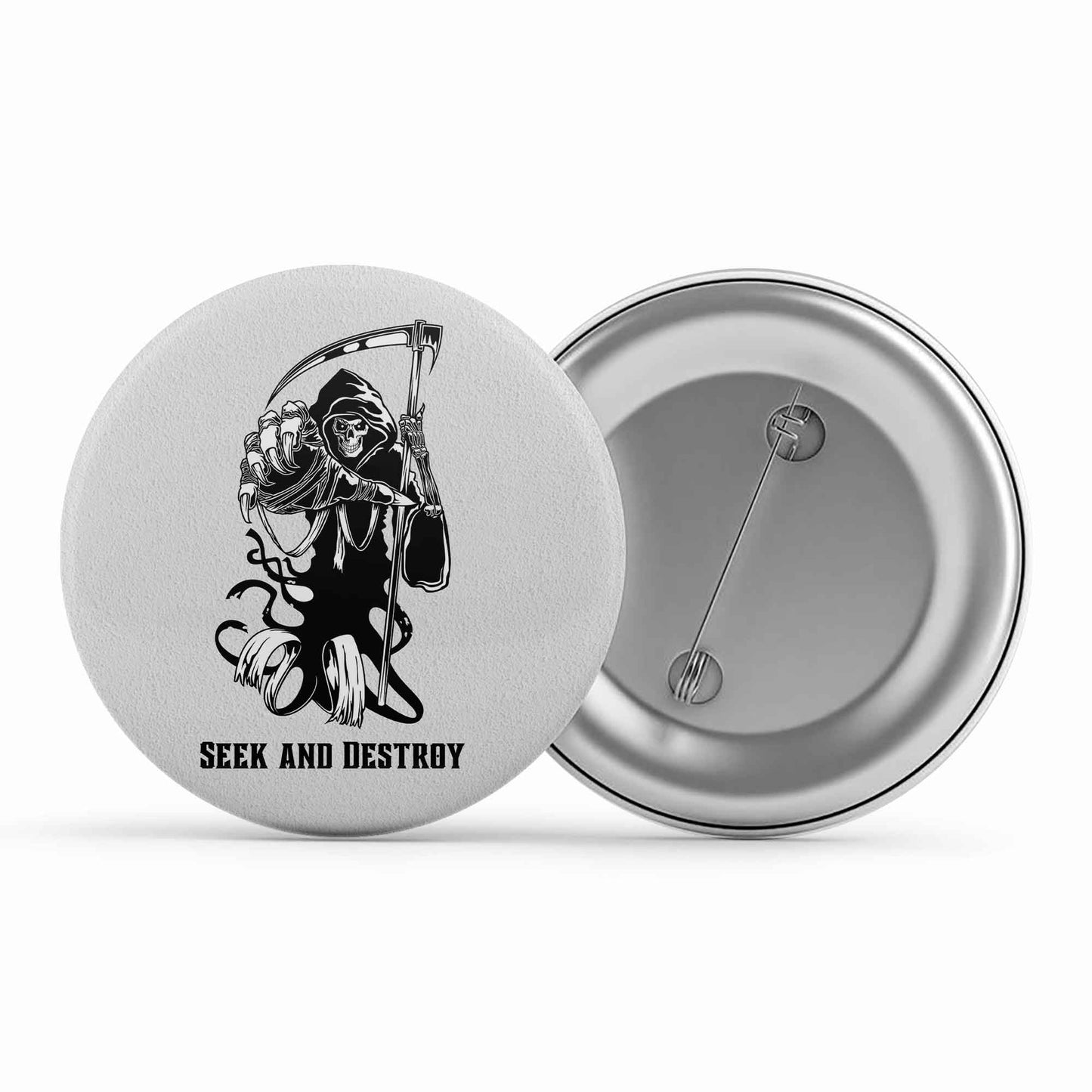 metallica seek & destroy badge pin button music band buy online united states of america usa the banyan tee tbt men women girls boys unisex