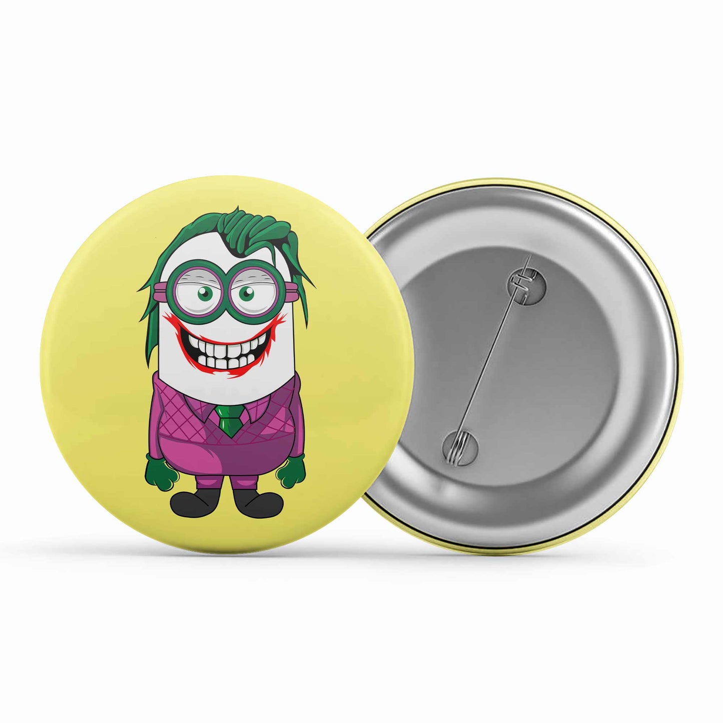 minions joker badge metal pin button the banyan tee tbt pin button lapel pin cartoon character funny quirky cool illustration