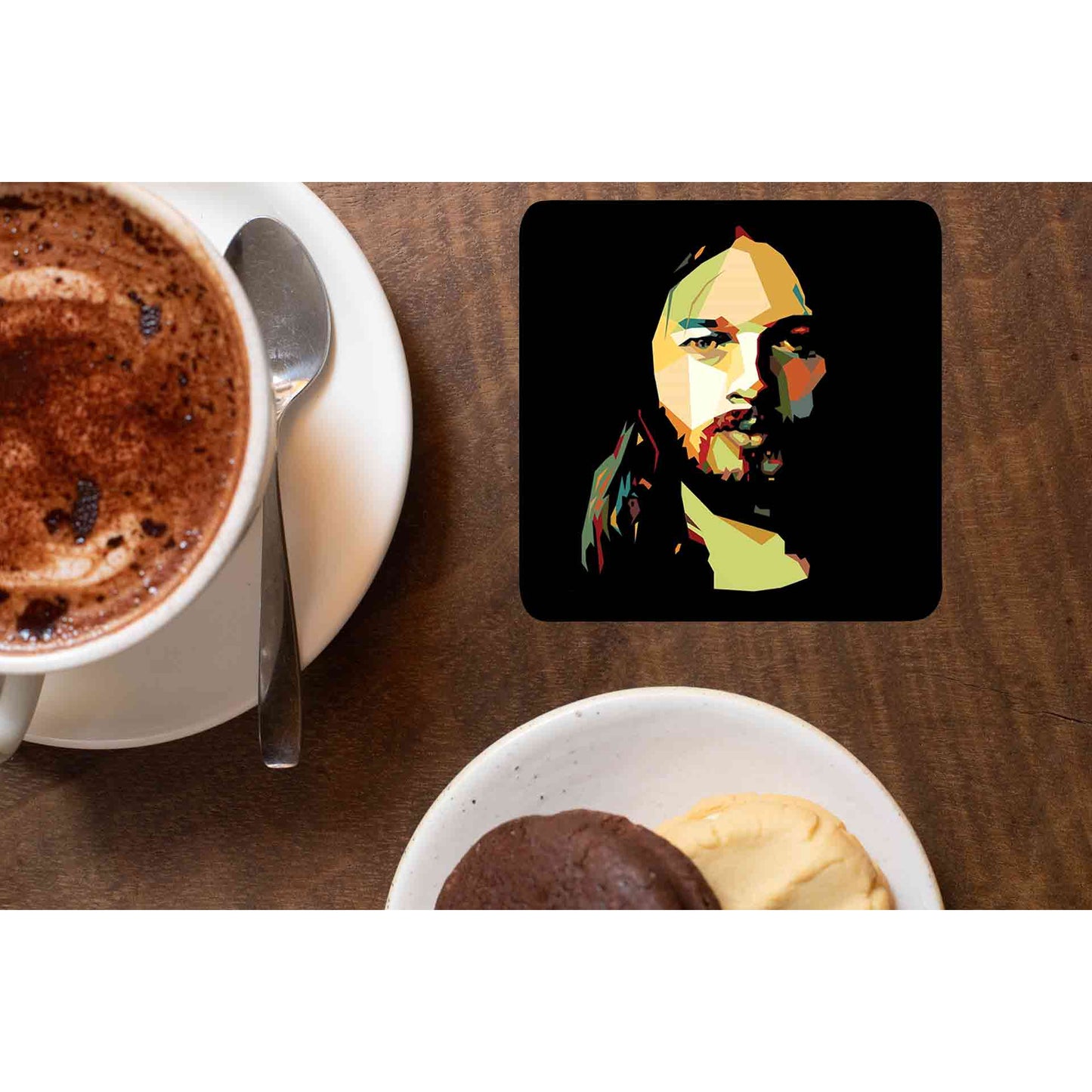 David Gilmour Pop Art Pink Floyd Coaster Coasters The Banyan Tee TBT wooden online indian table set of 6