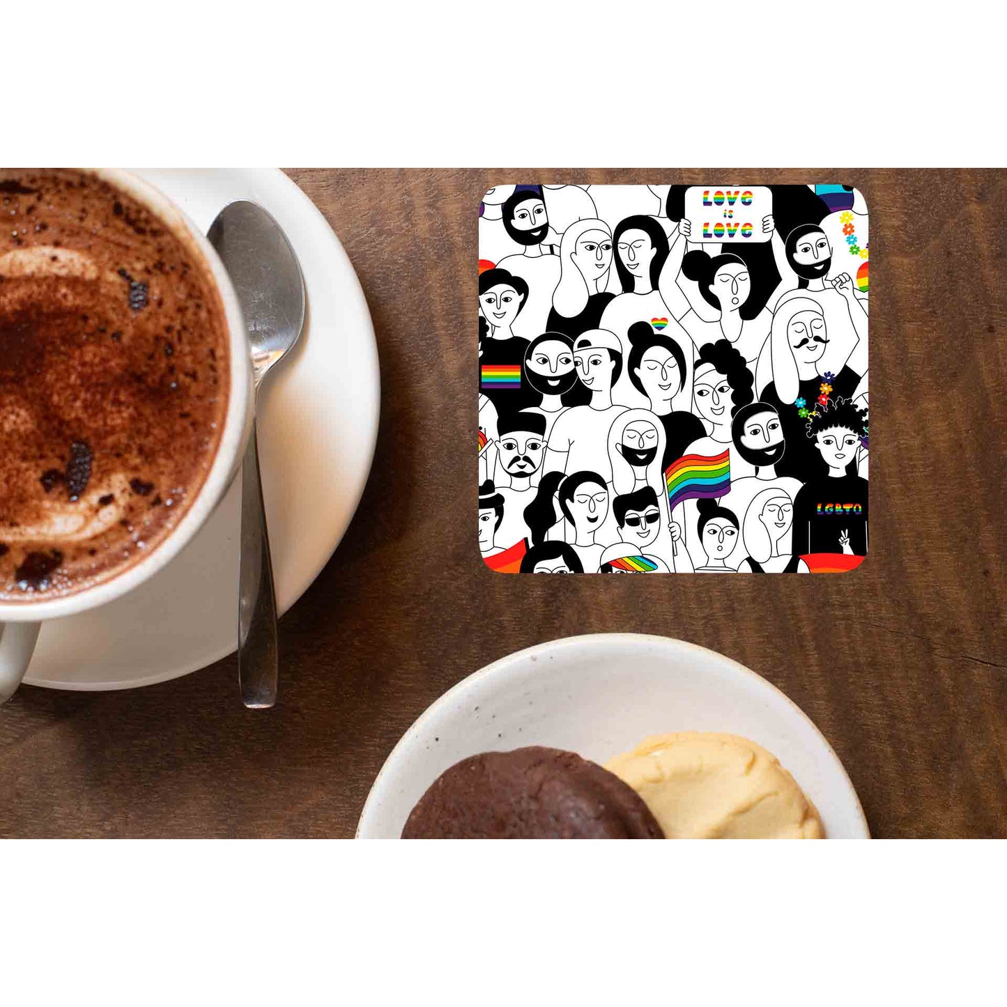 pride united by love coasters wooden table cups indian printed graphic stylish buy online india the banyan tee tbt men women girls boys unisex - lgbtqia+