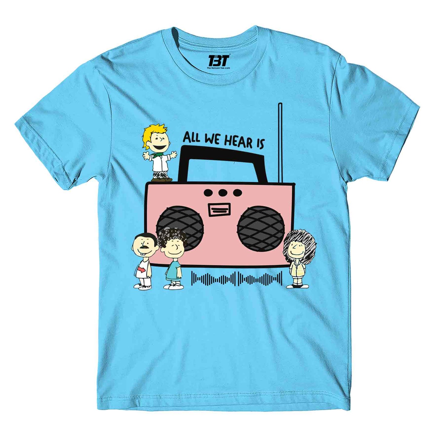 queen all we hear is t-shirt music band buy online united states usa the banyan tee tbt men women girls boys unisex turquoise