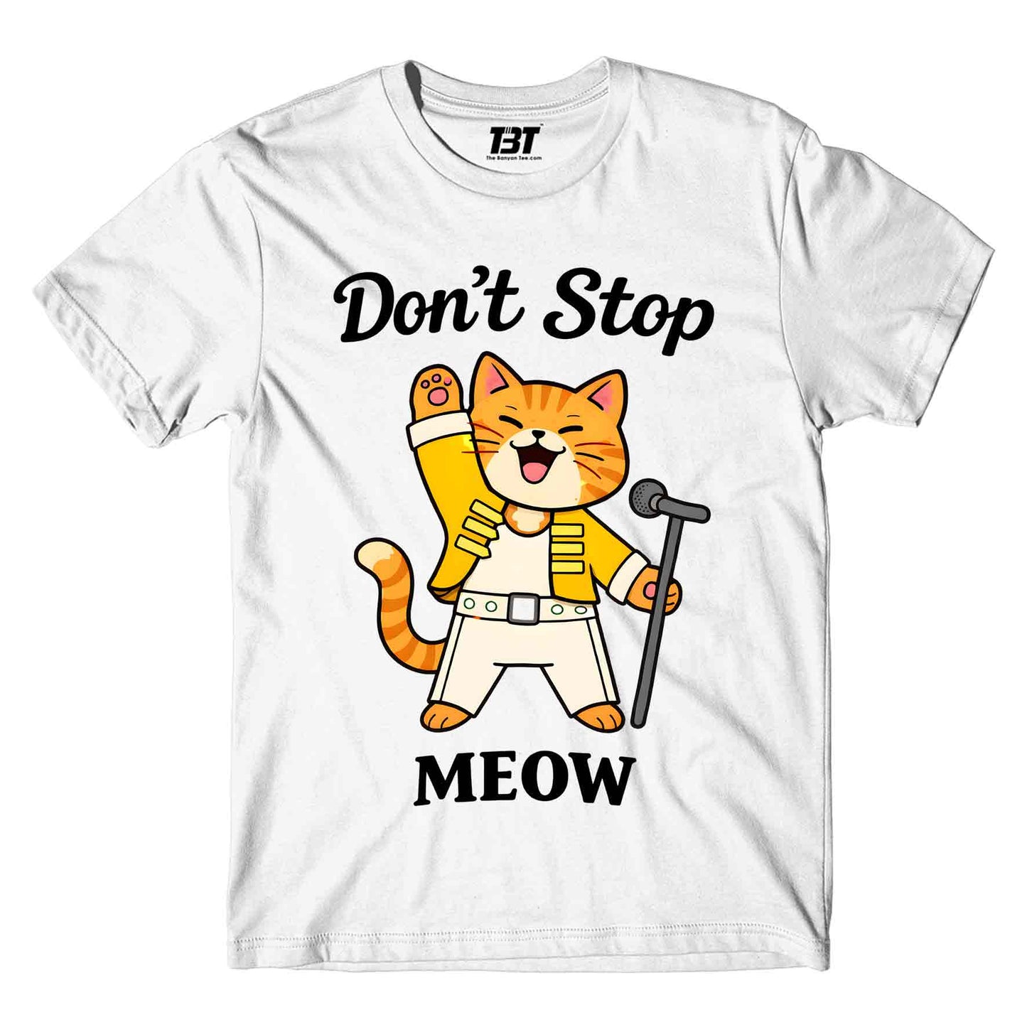 queen don't stop meow t-shirt music band buy online united states usa the banyan tee tbt men women girls boys unisex white