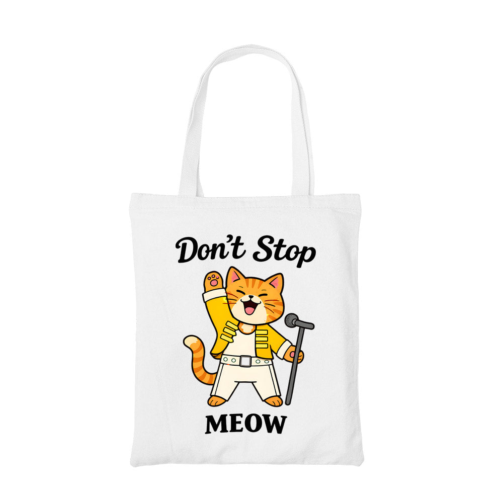 queen don't stop meow tote bag cotton printed music band buy online united states usa the banyan tee tbt men women girls boys unisex