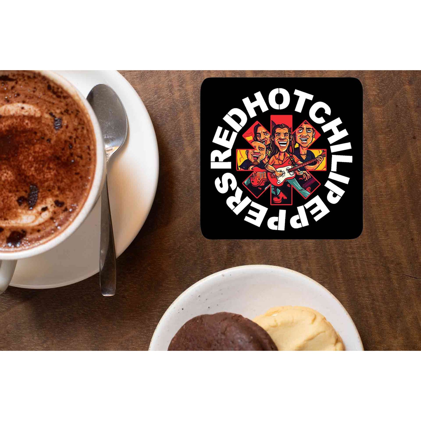 red hot chili peppers cool art coasters wooden table cups indian music band buy online india the banyan tee tbt men women girls boys unisex