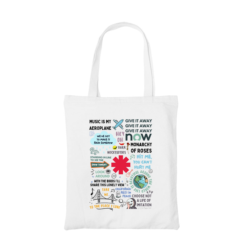 red hot chili peppers song story tote bag cotton printed music band buy online united states usa the banyan tee tbt men women girls boys unisex