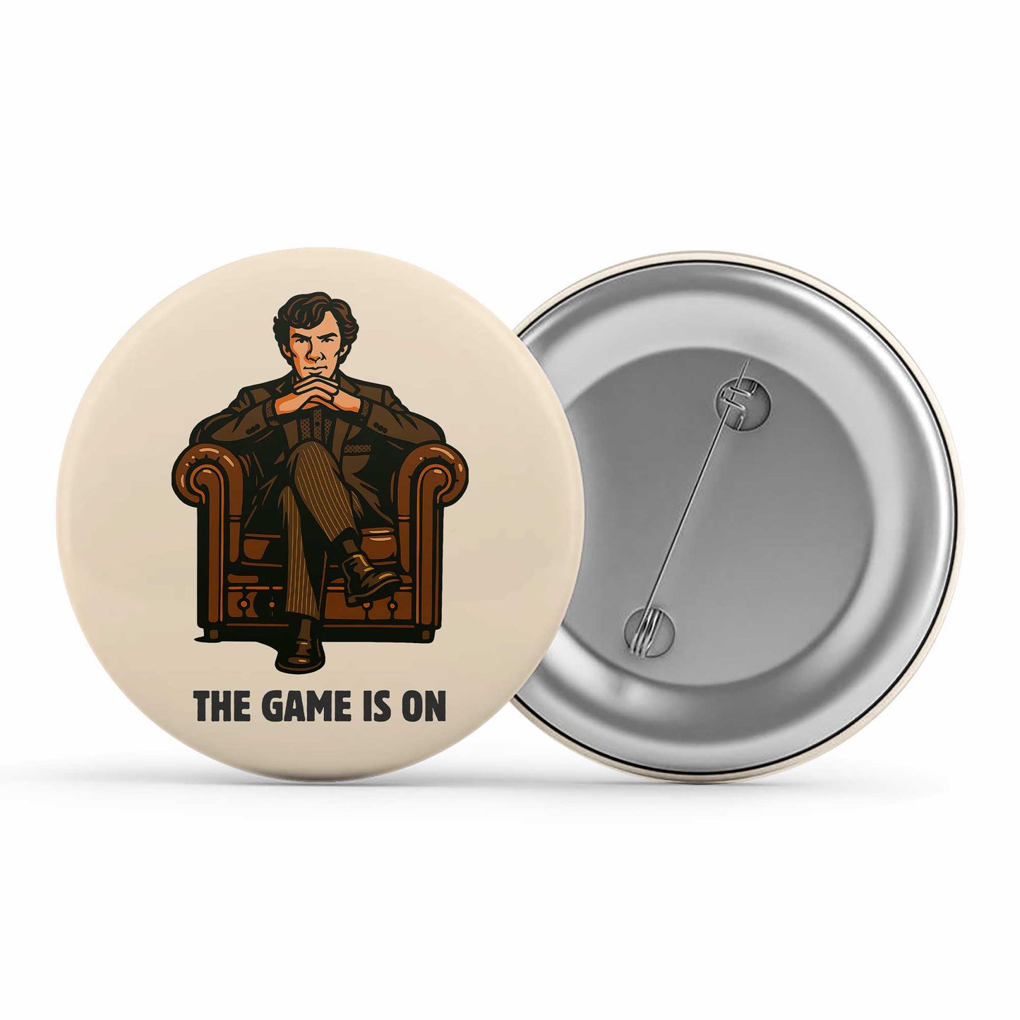 Sherlock Pin Button - The Game Is On Metal Pin Button The Banyan Tee TBT