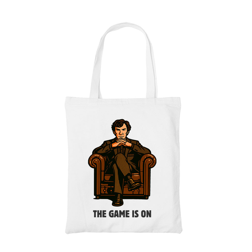 sherlock game is on tote bag hand printed cotton women men unisex