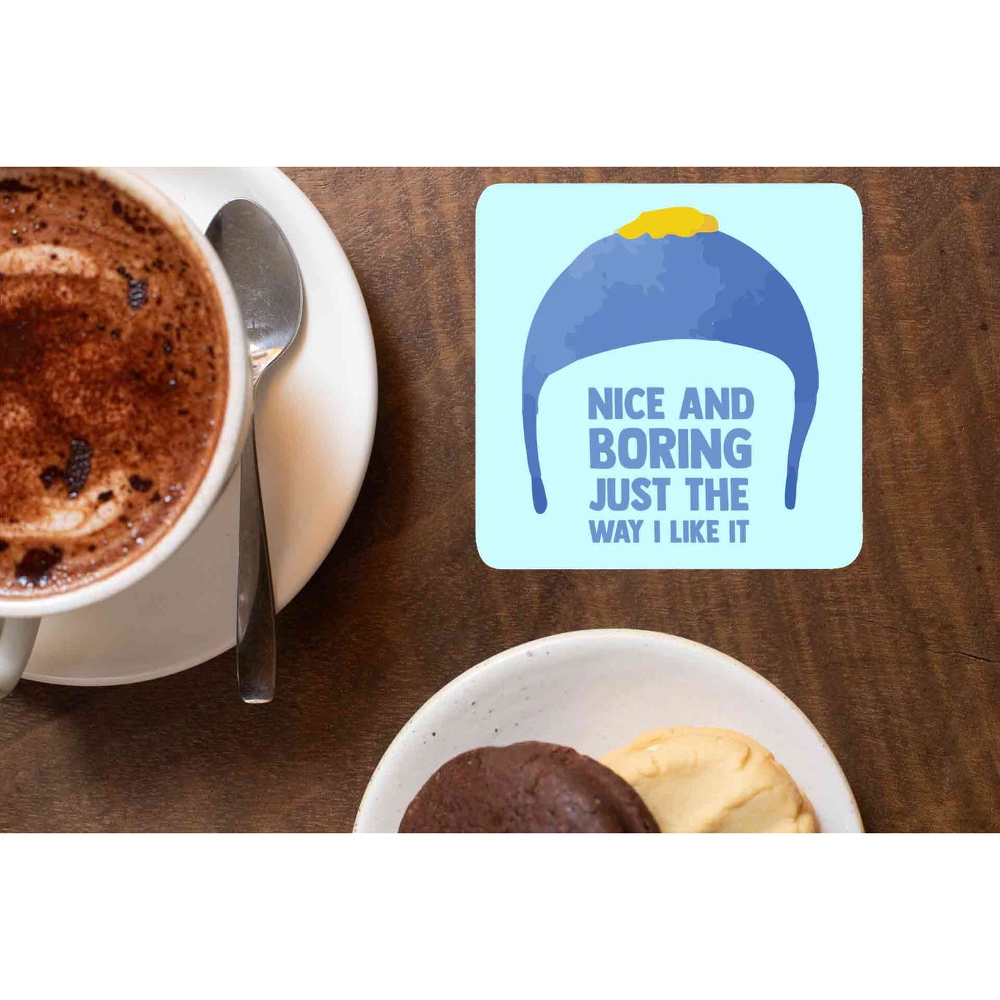 south park nice & boring coasters wooden table cups indian tv & movies buy online india the banyan tee tbt men women girls boys unisex south park kenny cartman stan kyle cartoon character illustration