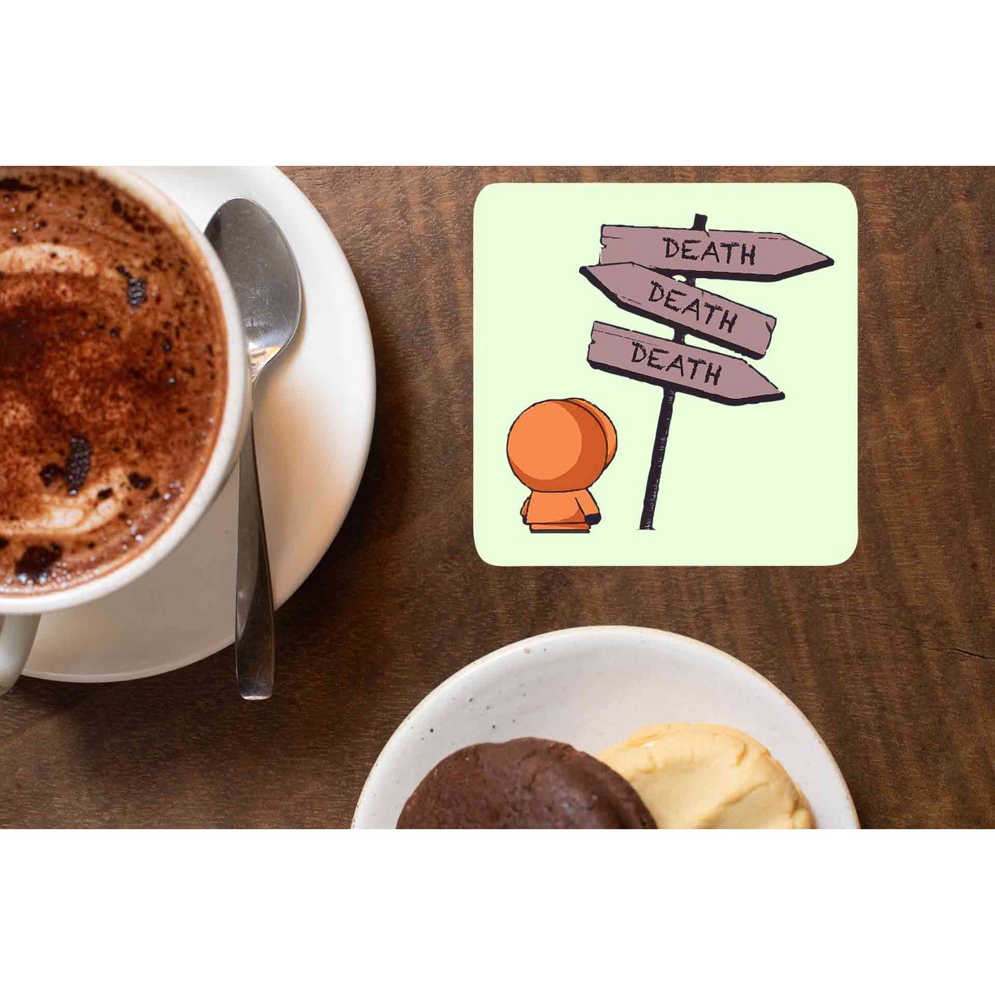 south park the deadly signboard coasters wooden table cups indian tv & movies buy online india the banyan tee tbt men women girls boys unisex south park kenny cartman stan kyle cartoon character illustration