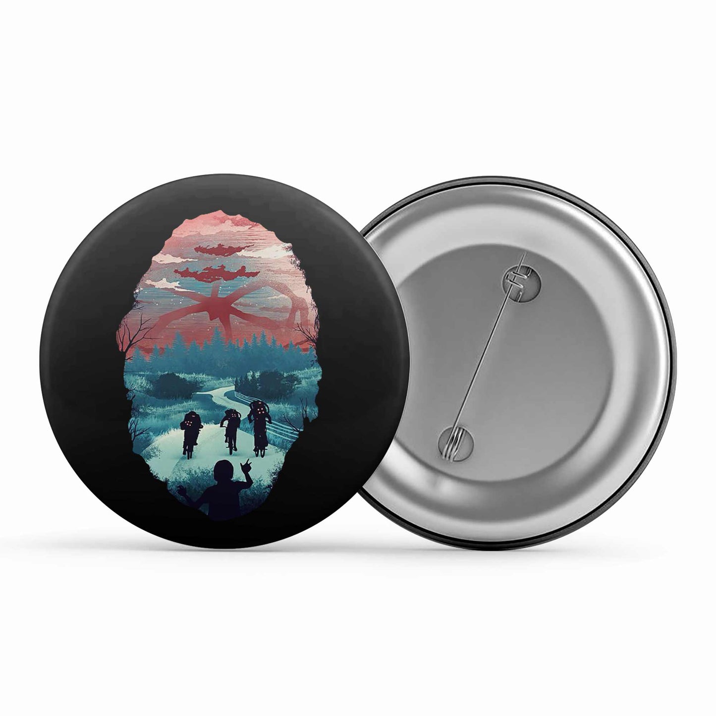 stranger things shadow monster badge pin button tv & movies buy online united states of america usa the banyan tee tbt men women girls boys unisex stranger things eleven demogorgon shadow monster dustin quote vector art clothing accessories merchandise