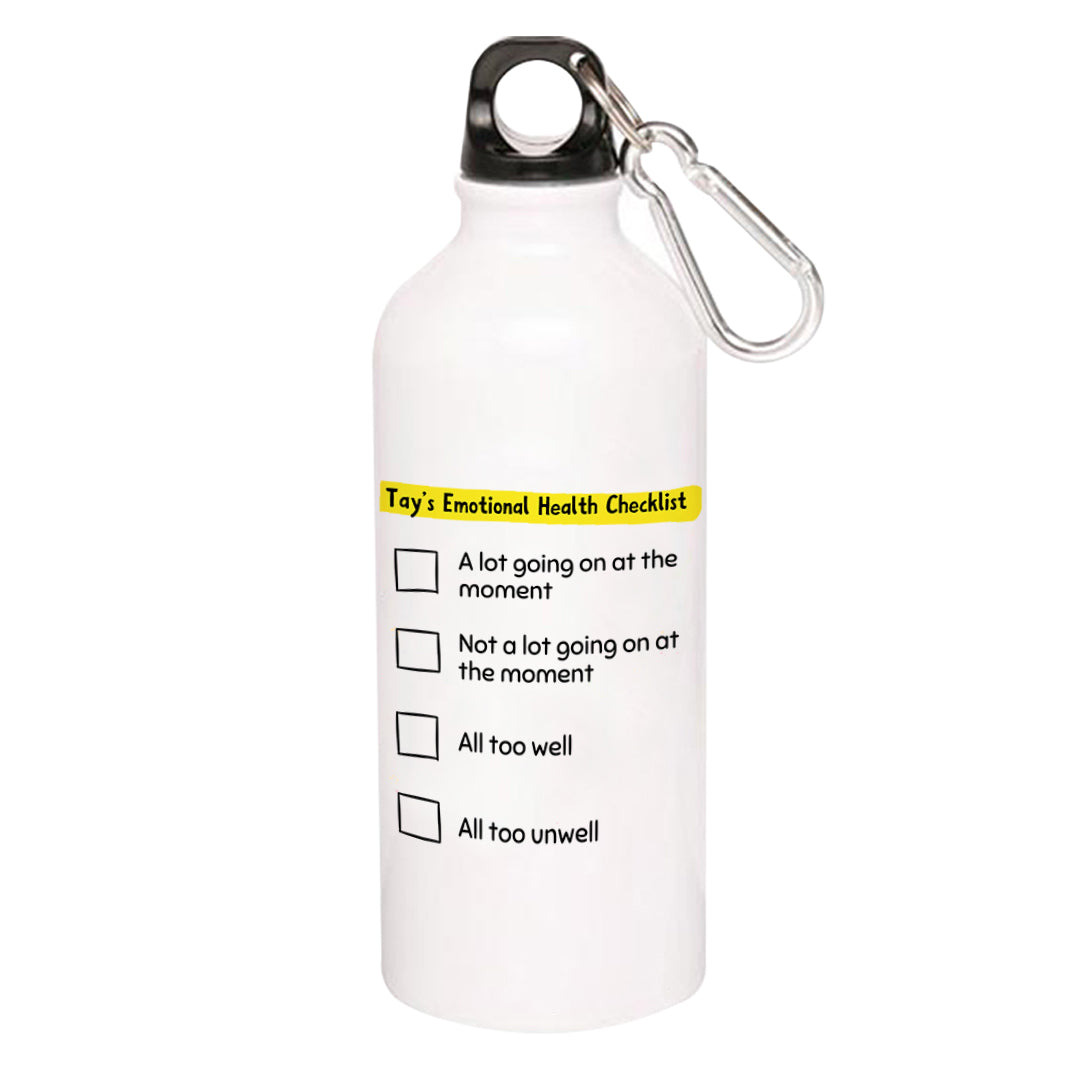 taylor swift tay's emotional health checklist sipper steel water bottle flask gym shaker music band buy online india the banyan tee tbt men women girls boys unisex