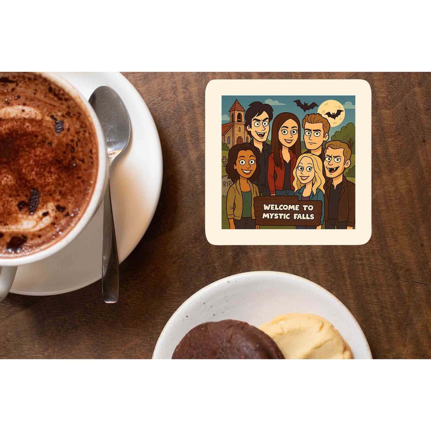 the vampire diaries welcome to mystic falls coasters wooden table cups united states usan tv & movies buy online united states usa the banyan tee tbt men women girls boys unisex