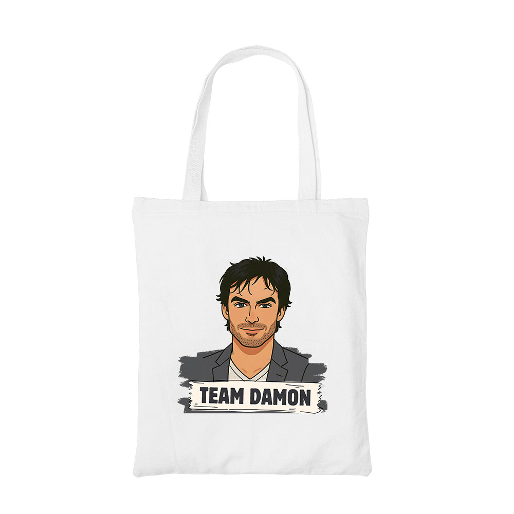 the vampire diaries damon tote bag cotton printed tv & movies buy online united states us the banyan tee tbt men women girls boys unisex