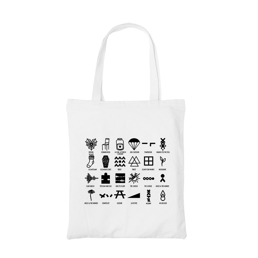 twenty one pilots 24 tattoos tote bag cotton printed music band buy online united states usa the banyan tee tbt men women girls boys unisex
