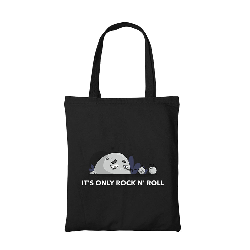 printed it's only rock n' roll tote bag cotton printed printed graphic stylish buy online united states usa the banyan tee tbt men women girls boys unisex