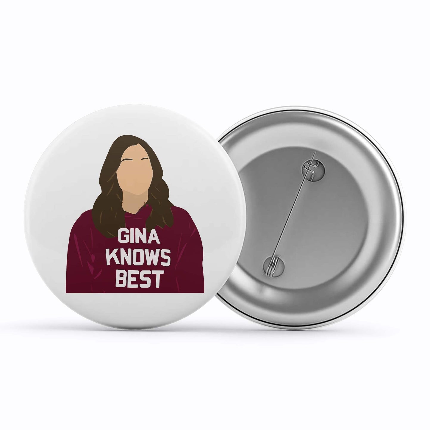 brooklyn nine-nine gina knows best badge pin button buy online india the banyan tee tbt men women girls boys unisex detective jake peralta terry charles boyle gina linetti andy samberg merchandise clothing acceessories