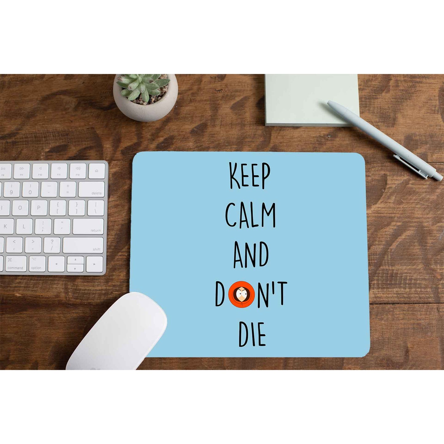 south park keep calm & don't die mousepad logitech large anime tv & movies buy online united states of america usa the banyan tee tbt men women girls boys unisex south park kenny cartman stan kyle cartoon character illustration keep calm