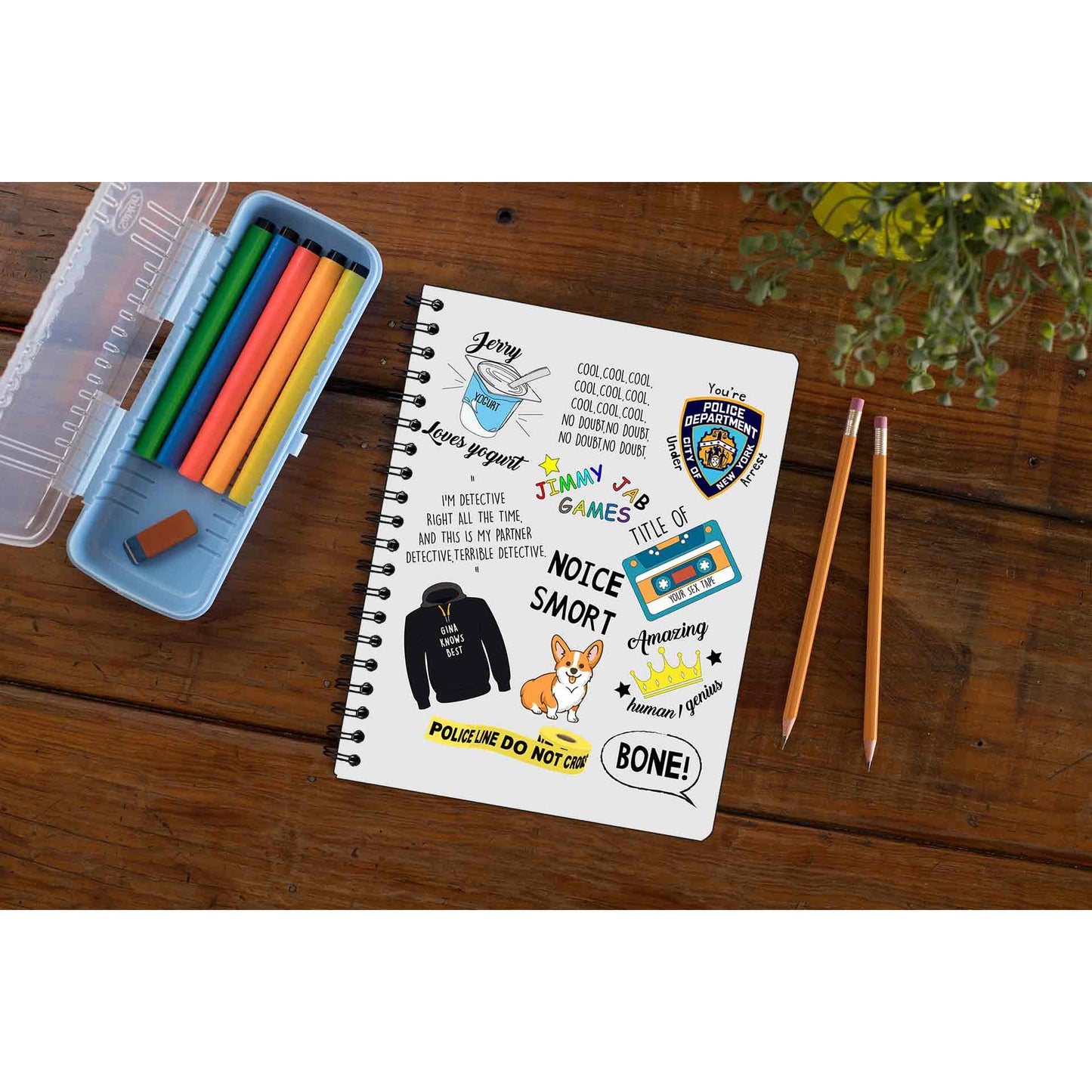 brooklyn nine-nine nine-nine doodle notebook notepad diary buy online united states of america usa the banyan tee tbt unruled detective jake peralta terry charles boyle gina linetti andy samberg merchandise clothing acceessories