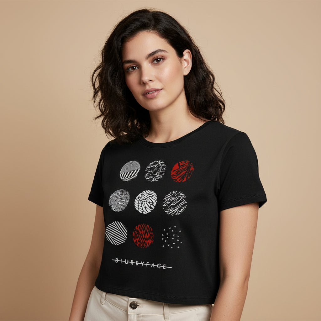 twenty one pilots blurry face crop top music band buy online united states of america usa the banyan tee tbt men women girls boys unisex black