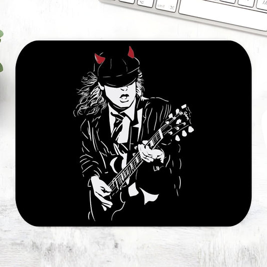 Mouse pad with a graphic of a person playing guitar on a black background AC/DC Mousepad The Banyan Tee