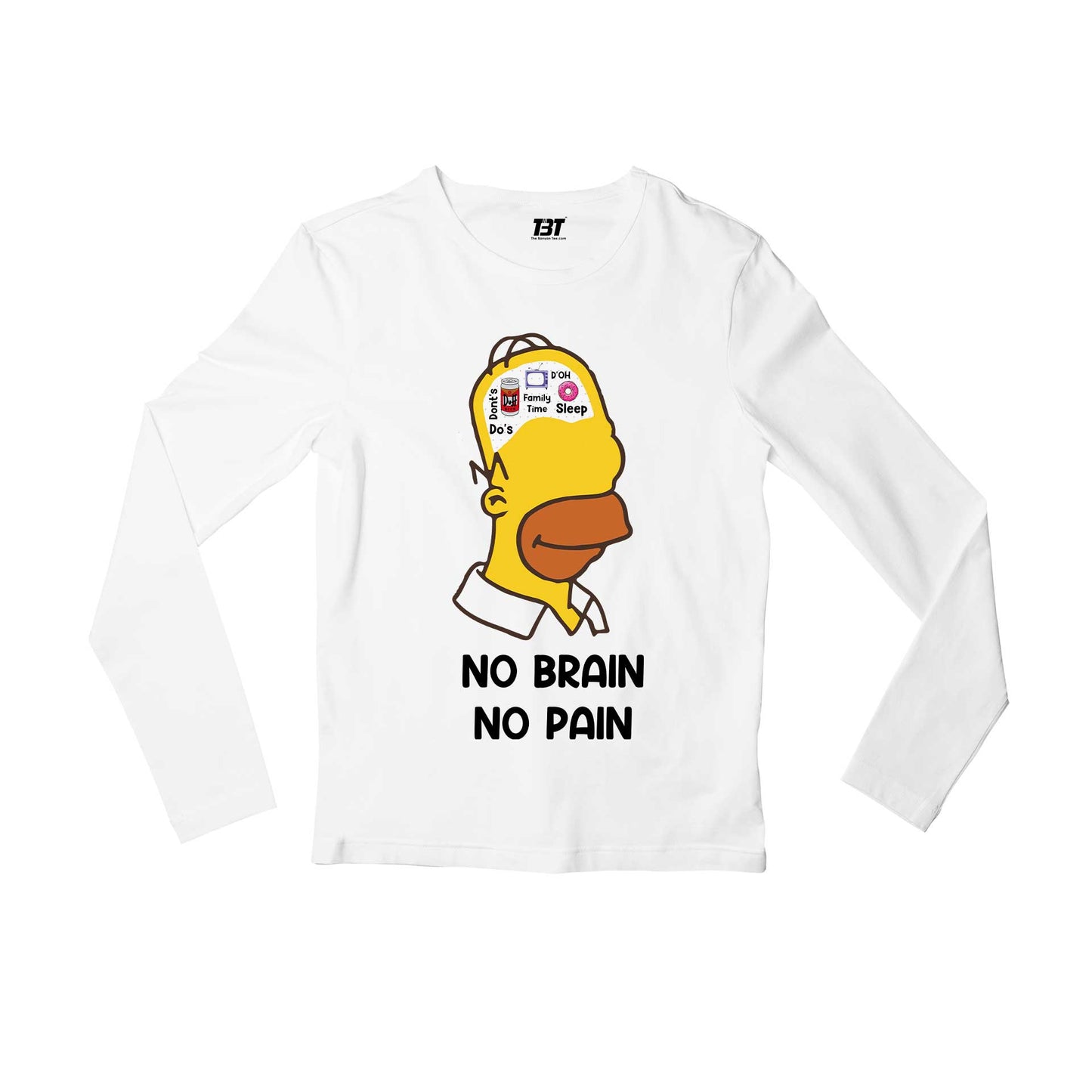 the simpsons no brain no pain full sleeves long sleeves tv & movies buy online india the banyan tee tbt men women girls boys unisex white - homer simpson