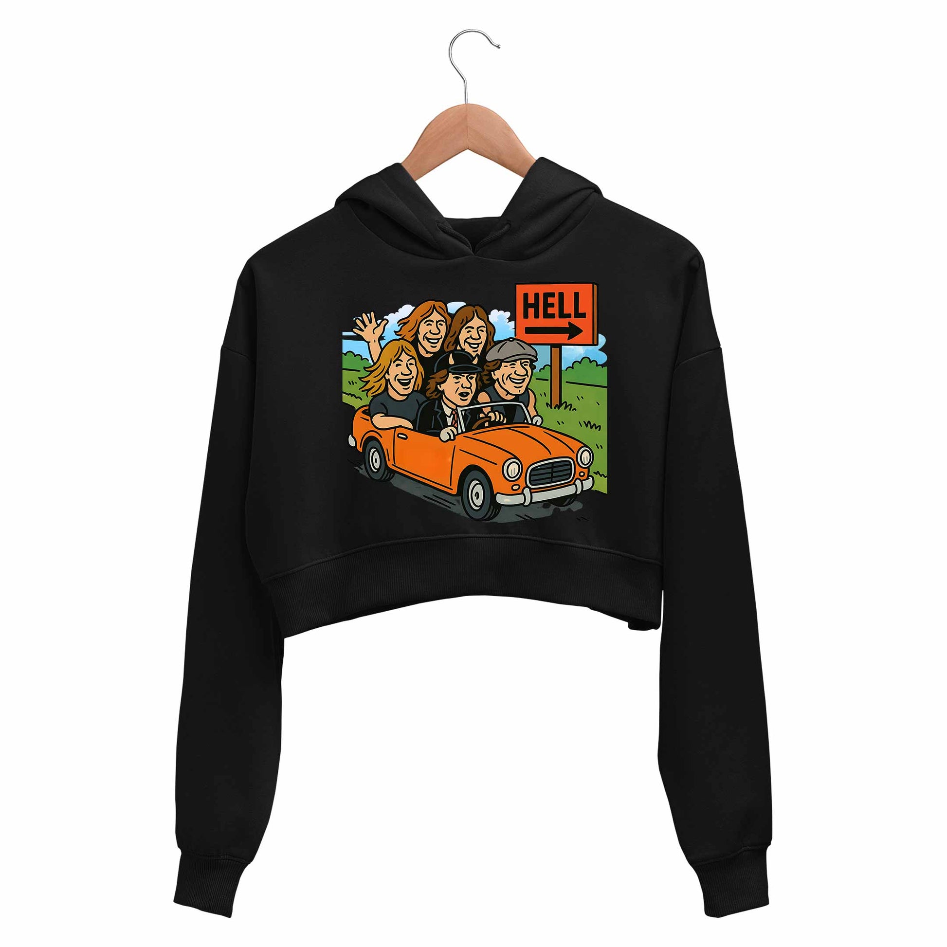 ac/dc highway to hell crop hoodie hooded sweatshirt upper winterwear music band buy online india the banyan tee tbt men women girls boys unisex black