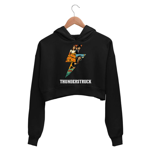 ac/dc thunderstruck crop hoodie hooded sweatshirt upper winterwear music band buy online india the banyan tee tbt men women girls boys unisex black