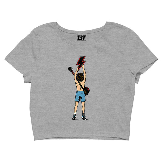 ac/dc angus crop top music band buy online united states of america usa the banyan tee tbt men women girls boys unisex gray