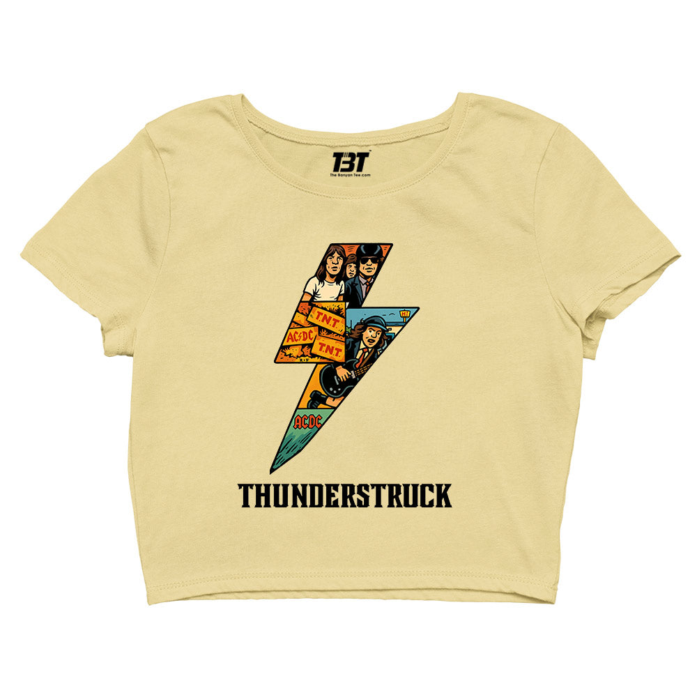 ac/dc thunderstruck crop top music band buy online united states of america usa the banyan tee tbt men women girls boys unisex beige
