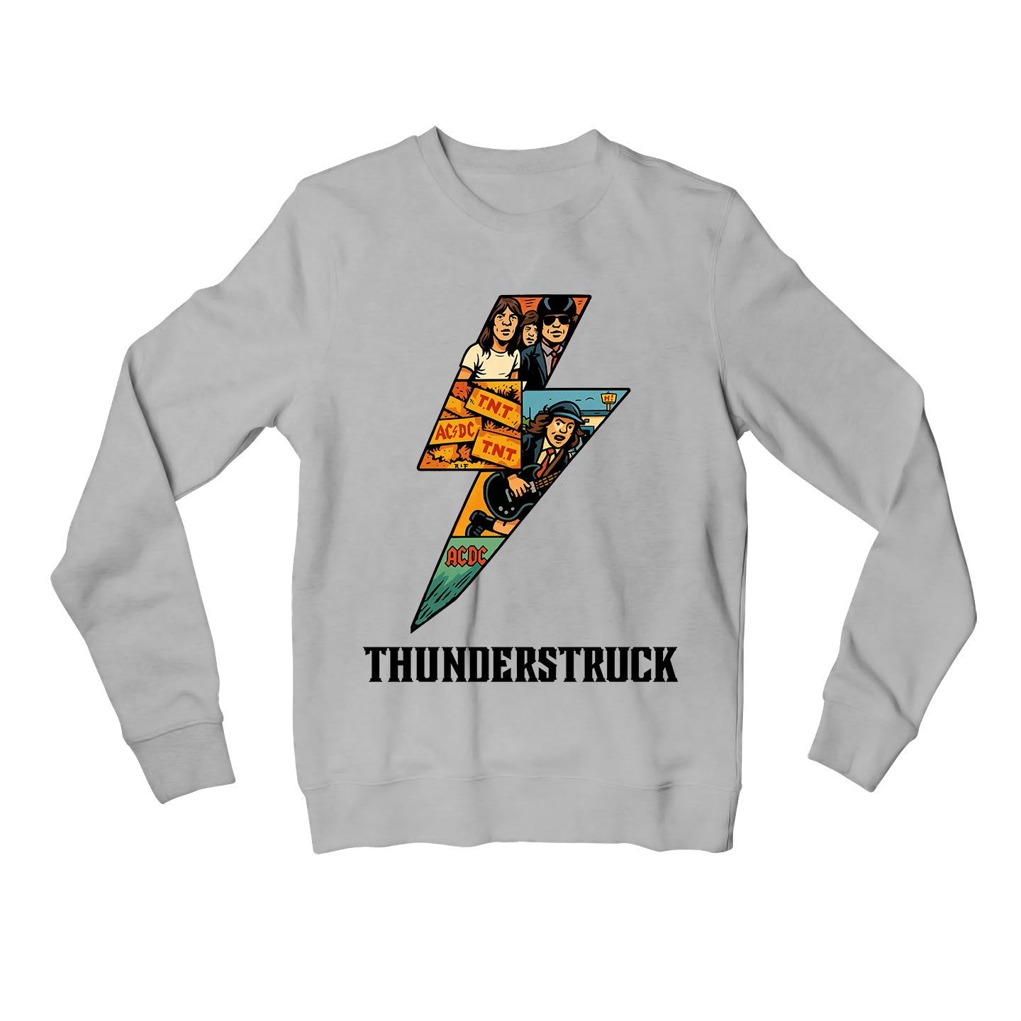 ac/dc thunderstruck sweatshirt upper winterwear music band buy online united states usa the banyan tee tbt men women girls boys unisex gray
