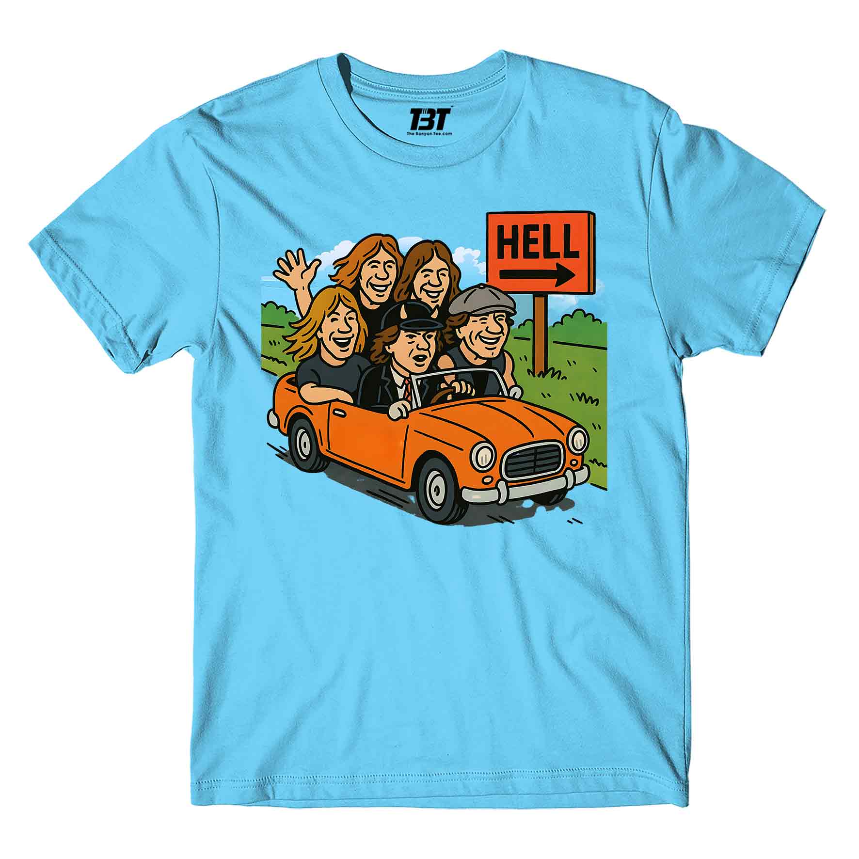 ac/dc highway to hell t-shirt music band buy onliAne united states of america usa the banyan tee tbt men women girls boys unisex sky blue