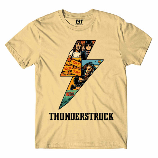 ac/dc thunderstruck t-shirt music band buy online united states of america usa the banyan tee tbt men women girls boys unisex beige