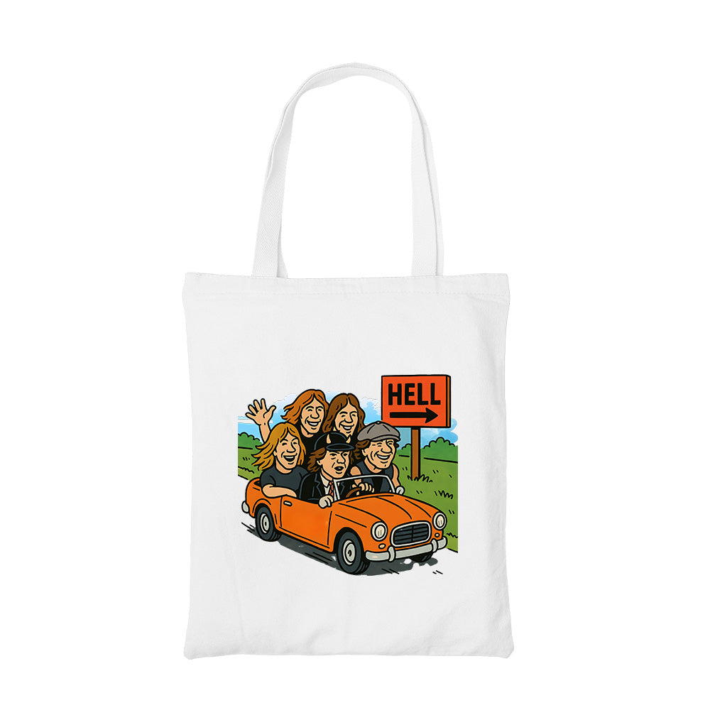 ac/dc highway to hell tote bag cotton printed music band buy online united states usa the banyan tee tbt men women girls boys unisex